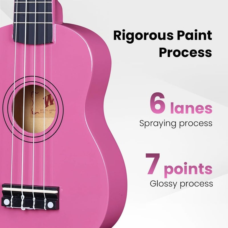 Winzz Soprano Ukulele Starter Kit For Beginners with Bag, Clip-On Tuner, Extra Strings, Strap, Plectrum, Fret Stickers, Chords Card, Polishing Cloth, Rose - Image 3